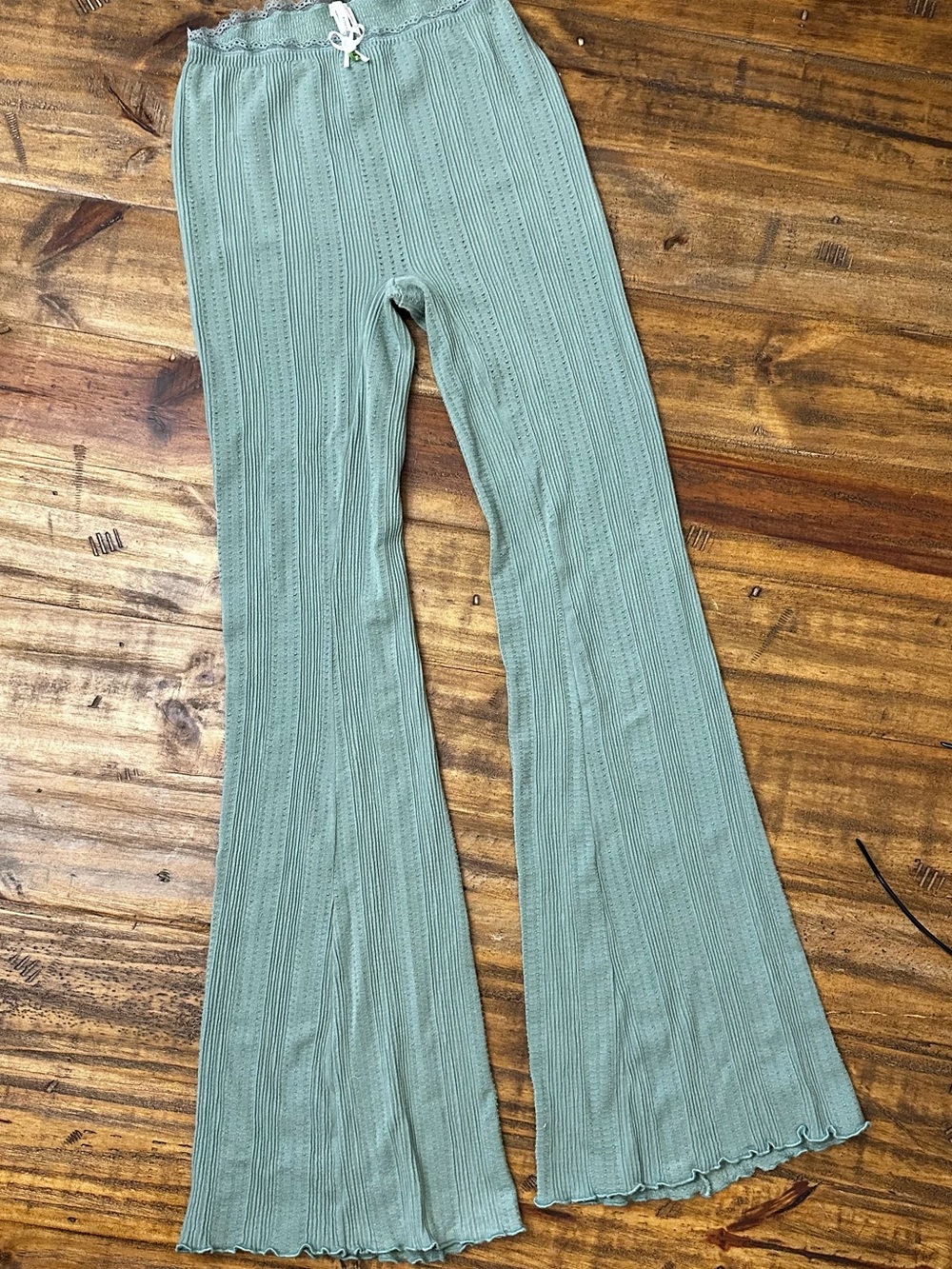 Anthropologie Sage Green Knit Flared Leggings